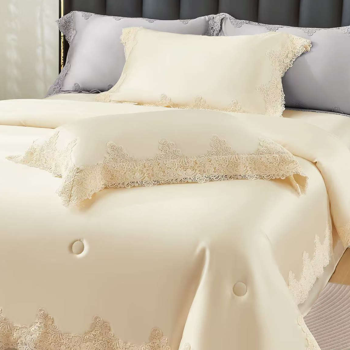DVIGULIS Premium Tencelio Tinginio Patalynės™ komplektas su šilko užpildu - Elegancija Gelsva
