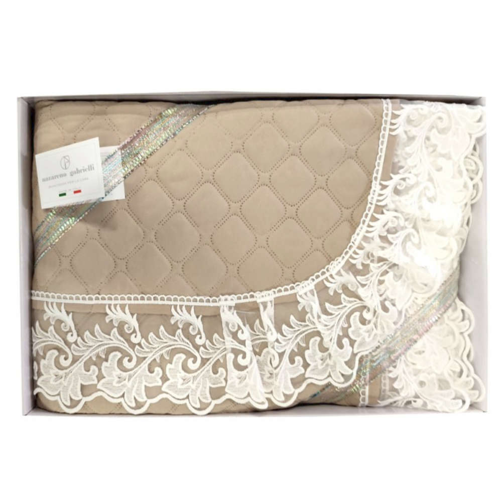 Daigstyta lovatiesė su nėriniais/antklodė su užpildu 260x260cm - Federica Nude (Pagaminta Italijoje)