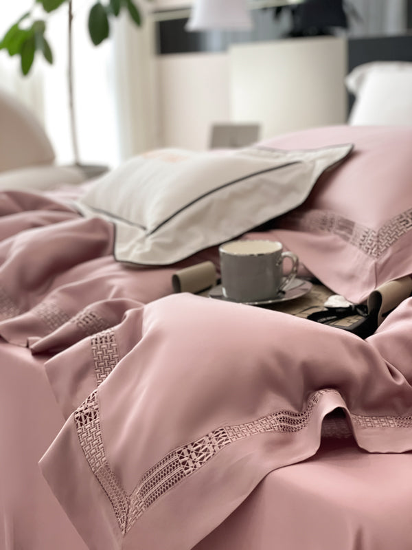 Premium šilkinio Tencelio patalynės komplektas su paklode - Luna Dusty Rose