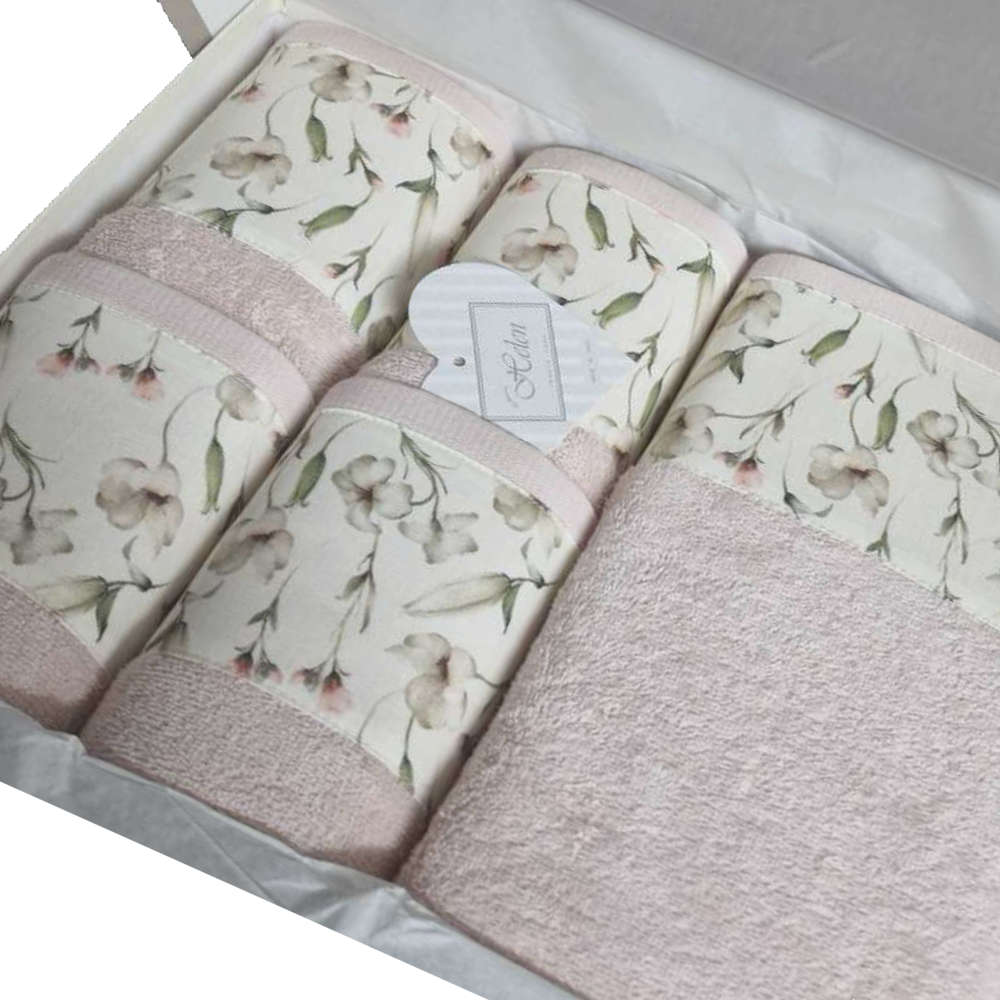 5 dalių medvilninių rankšluosčių rinkinys 1x 100x150cm, 2x 60x110cm + 2 x 40x60cm - Shabby Helen Rose (Pagaminta Italijoje)