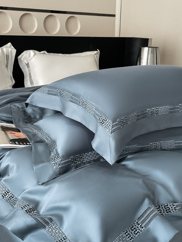 Premium šilkinio Tencelio patalynės komplektas su paklode - Luna Dusty Blue