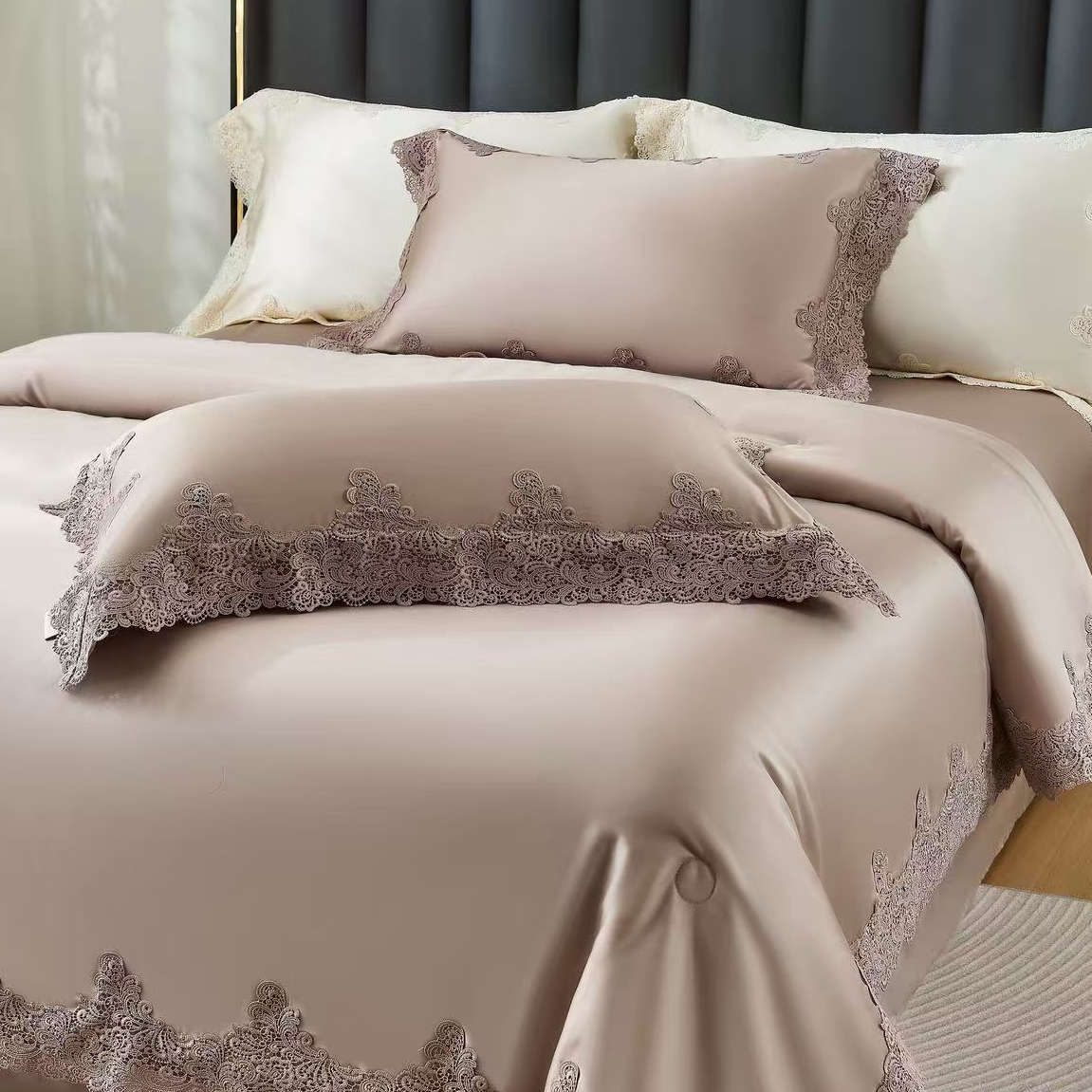 DVIGULIS Premium Tencelio Tinginio Patalynės™ komplektas su šilko užpildu - Elegancija Kapučino