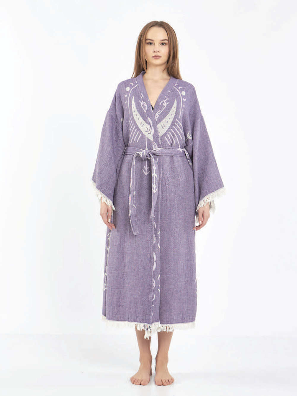 RANKŲ DARBO KIMONO-CHALATAS MOTERIMS "SRI LANKA PURPLE" (VIENAS DYDIS S-XL)