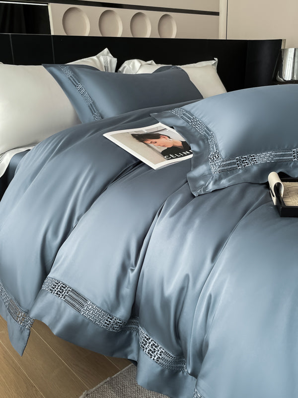 Premium šilkinio Tencelio patalynės komplektas su paklode - Luna Dusty Blue