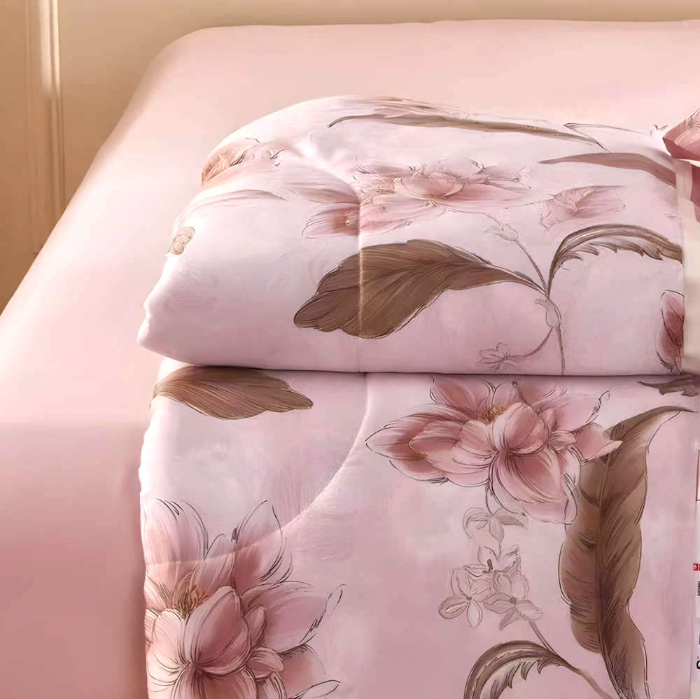 Dvigulis Neįvelkamas Premium Tencelio Tinginio Patalynės Komplektas su šilko užpildu - ROSE DREAM