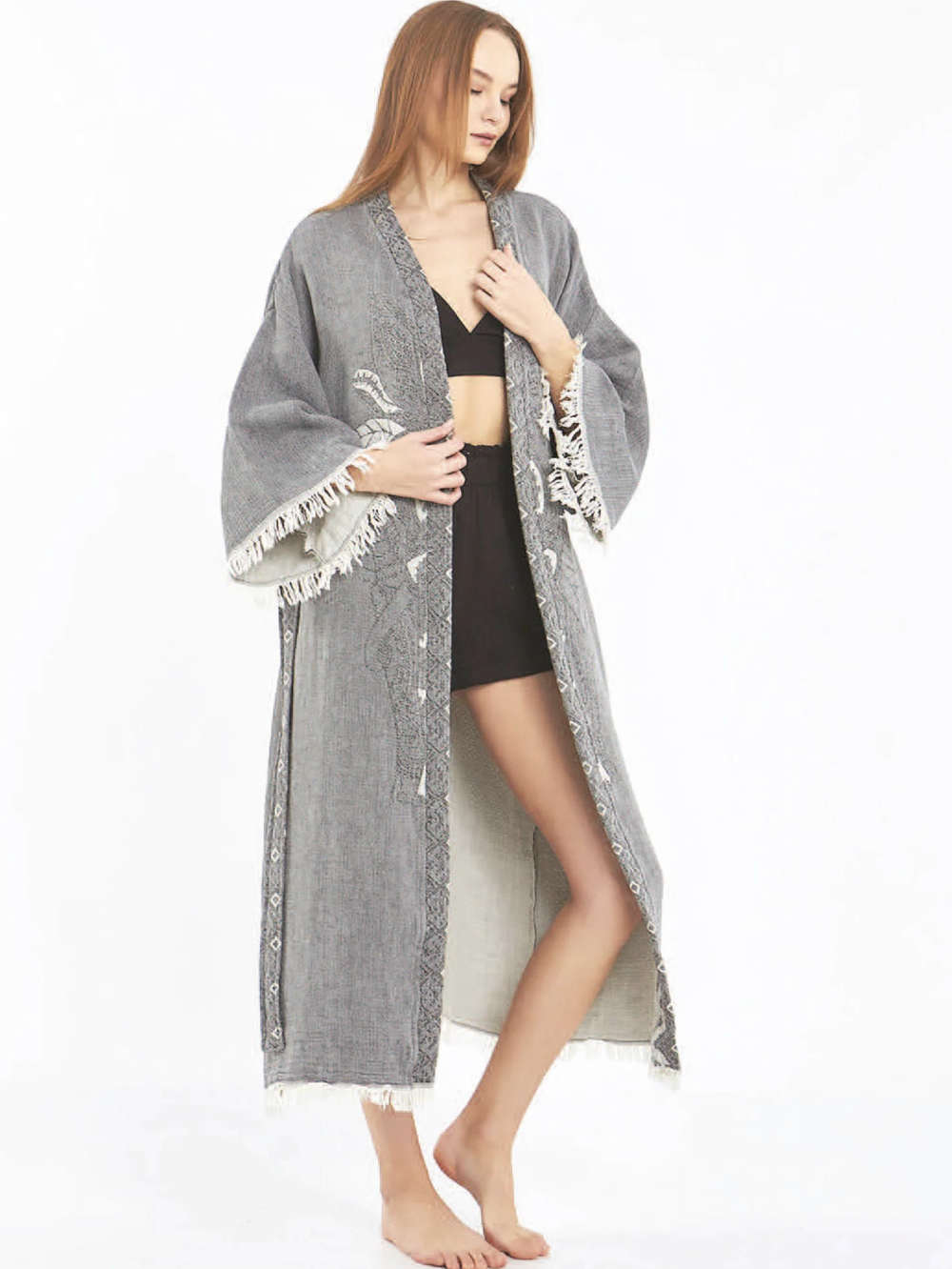 RANKŲ DARBO KIMONO-CHALATAS MOTERIMS "SRI LANKA GREY" (VIENAS DYDIS S-XL)