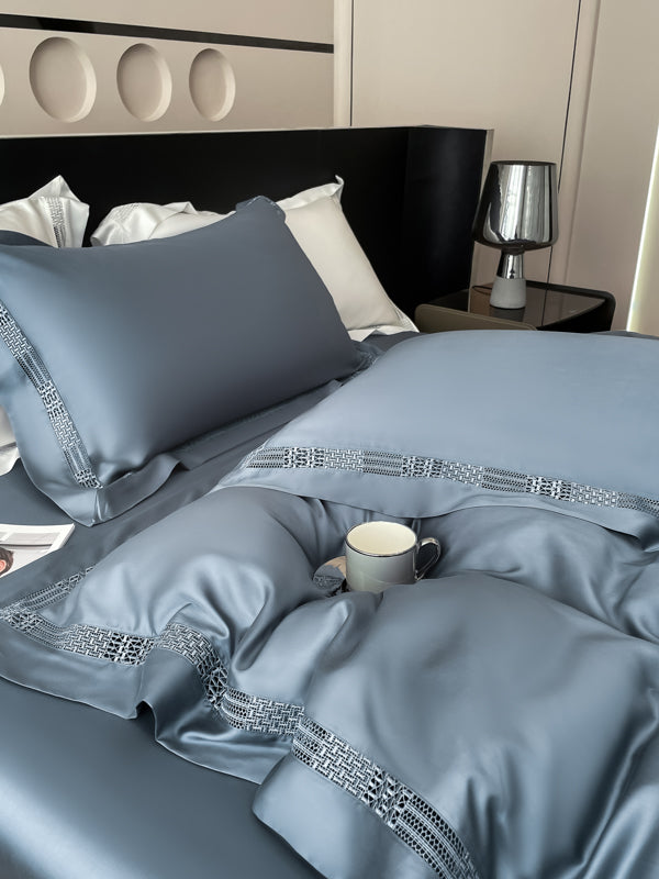 Premium šilkinio Tencelio patalynės komplektas su paklode - Luna Dusty Blue