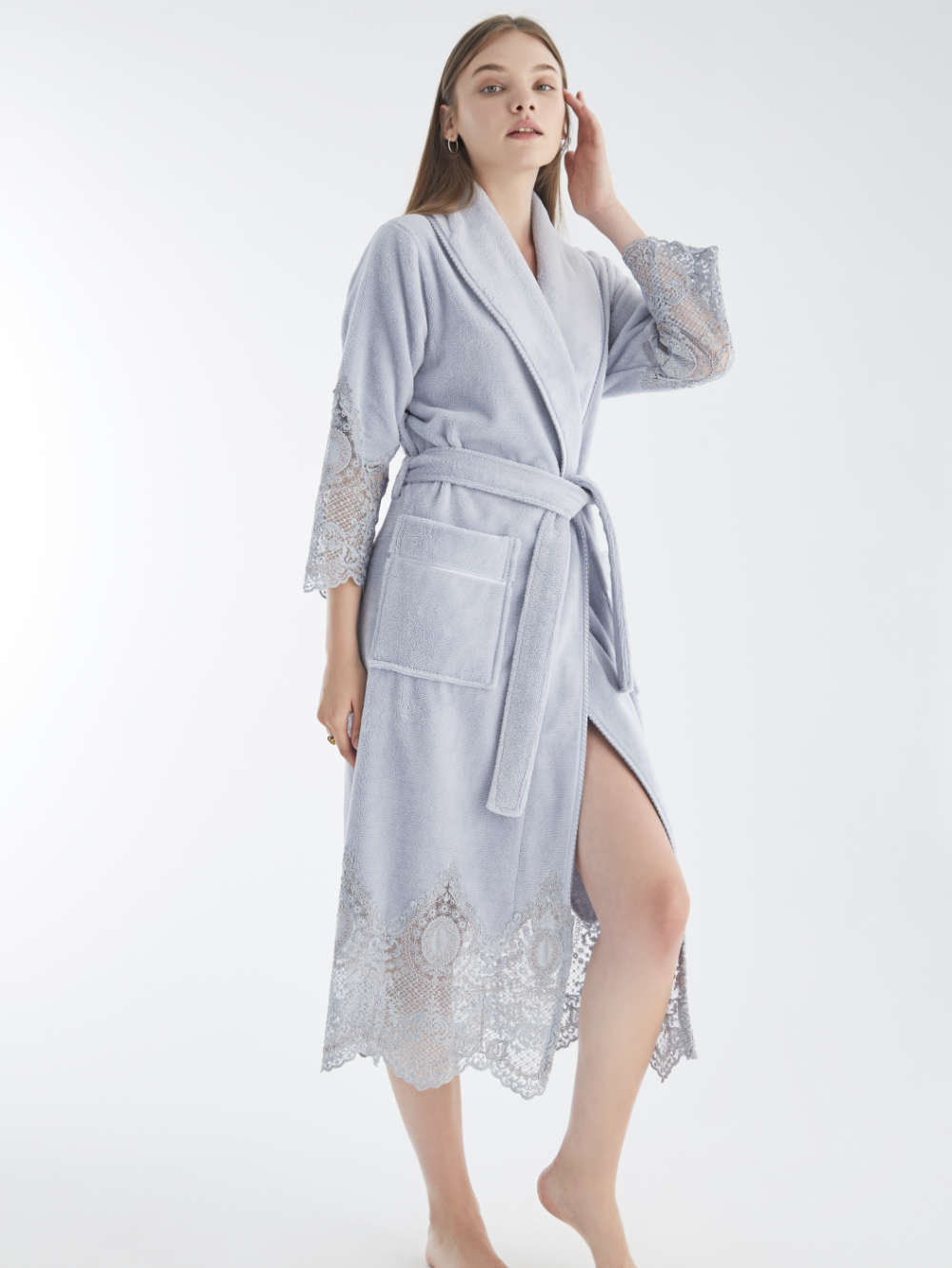 NĖRINIUOTAS BAMBUKINIS CHALATAS MOTERIMS "DIVA GREY" - 2XL