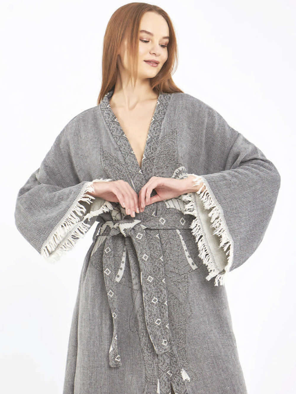 RANKŲ DARBO KIMONO-CHALATAS MOTERIMS "SRI LANKA GREY" (VIENAS DYDIS S-XL)