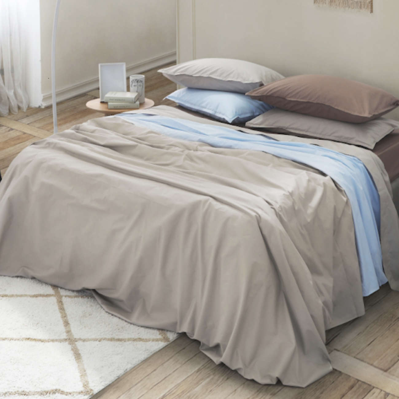 Dvigulis Viešbutinio Premium perkelio patalynės komplektas 200x200cm + pagalvės užvalkalas 50x80cm- spalva Žemiška - Pagaminta Italijoje