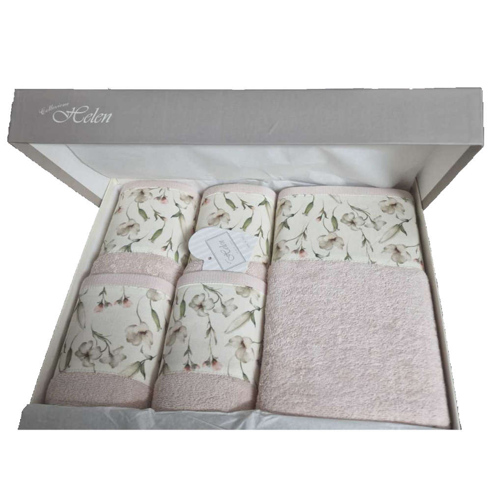 5 dalių medvilninių rankšluosčių rinkinys 1x 100x150cm, 2x 60x110cm + 2 x 40x60cm - Shabby Helen Rose (Pagaminta Italijoje)