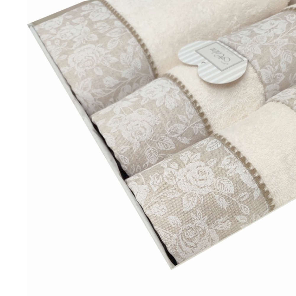 5 dalių medvilninių rankšluosčių rinkinys 1x 100x150cm, 2x 60x110cm + 2 x 40x60cm - Shabby Helen Nude (Pagaminta Italijoje)