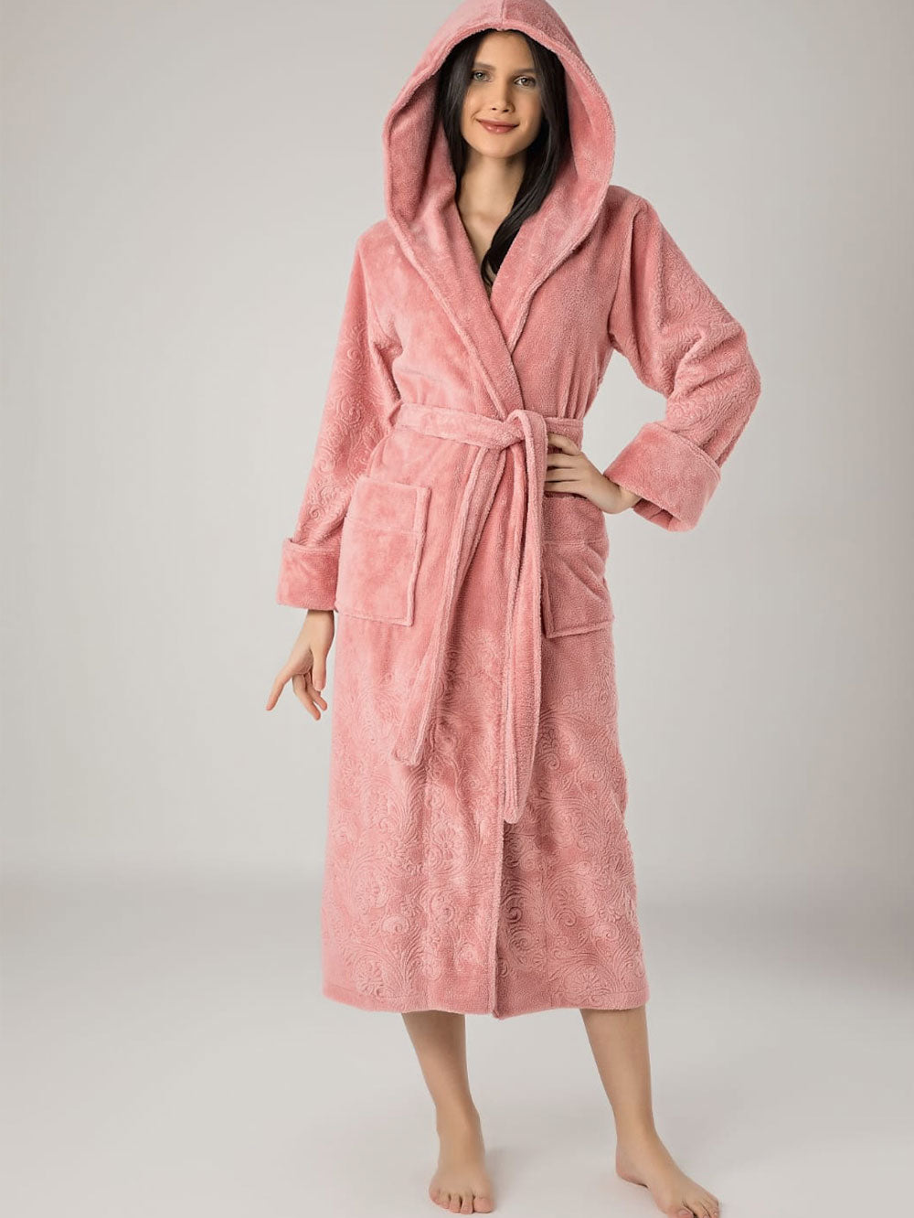BAMBUKINIS CHALATAS SU GOBTUVU "JUNGLE PEACH" - L/XL