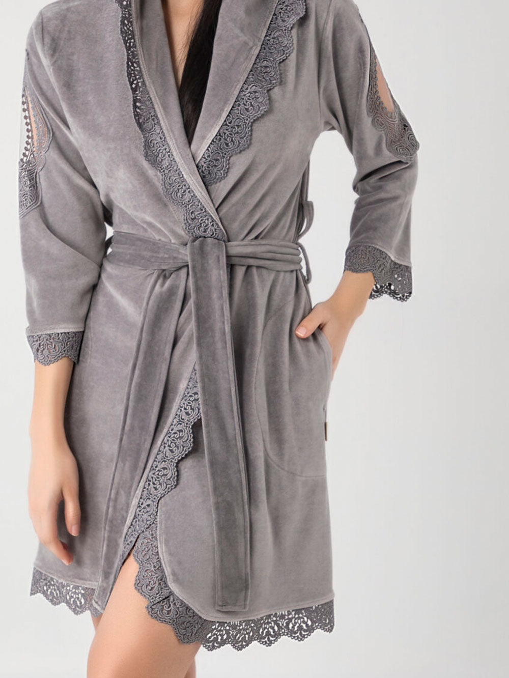 NĖRINIUOTAS BAMBUKINIS CHALATAS "NIKI GREY" - S, L/XL