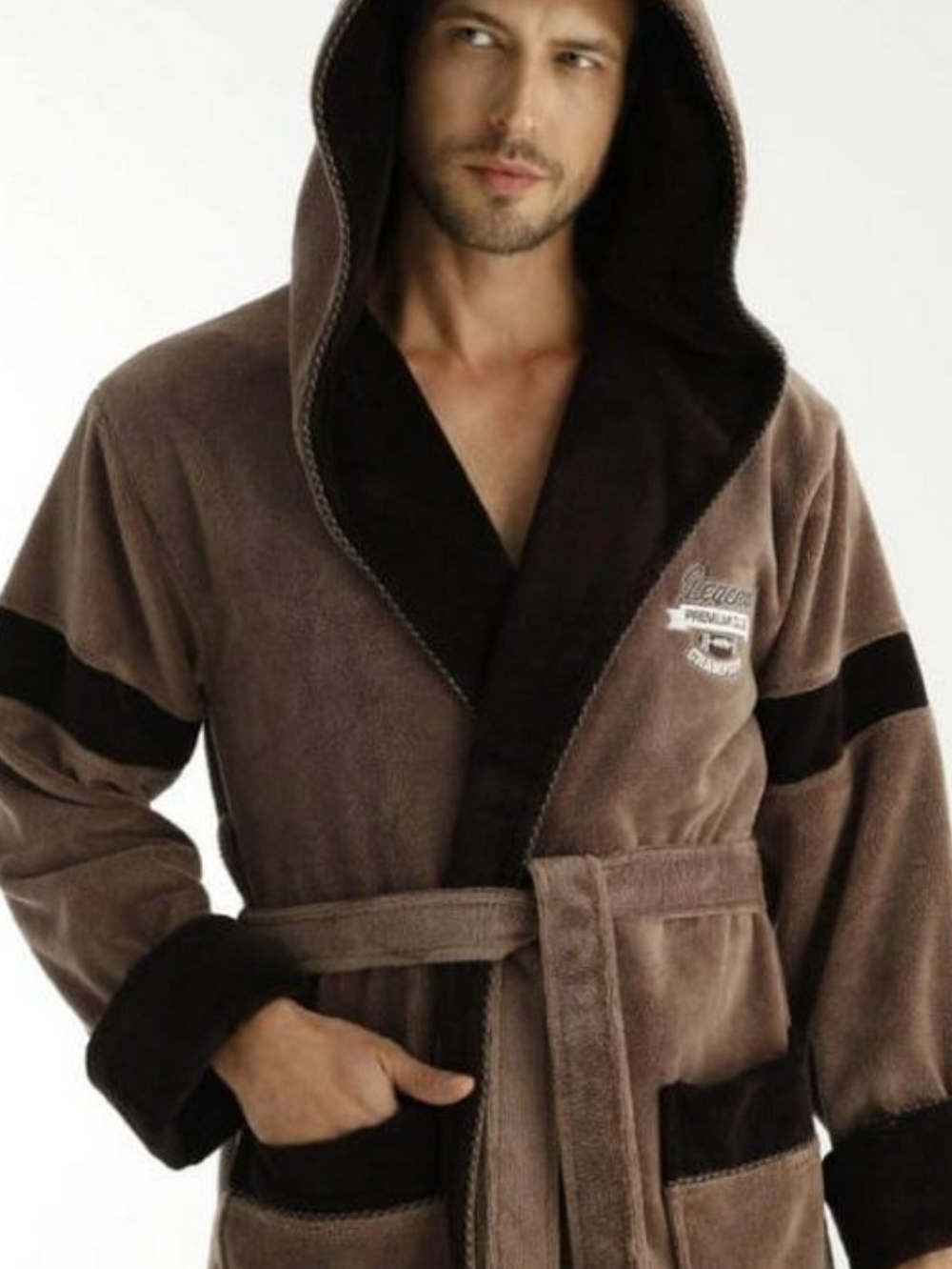 (UNISEX) VYRIŠKAS BAMBUKINIS CHALATAS "CHOCO" SU GOBTUVU - L/XL - 3XL