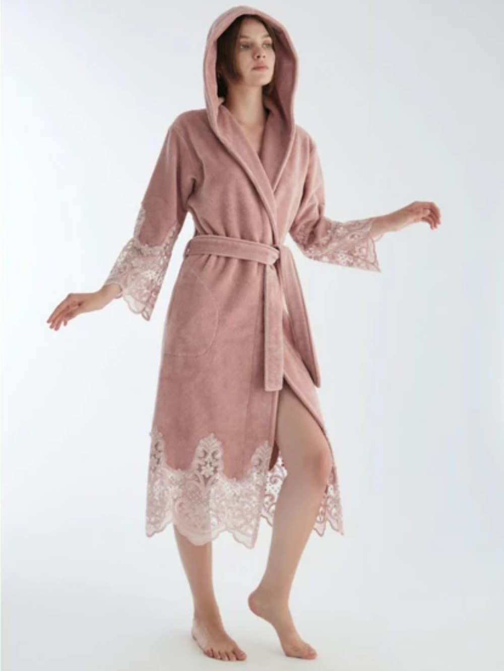 NĖRINIUOTAS BAMBUKINIS CHALATAS - LINA LILAC - L/XL-2XL