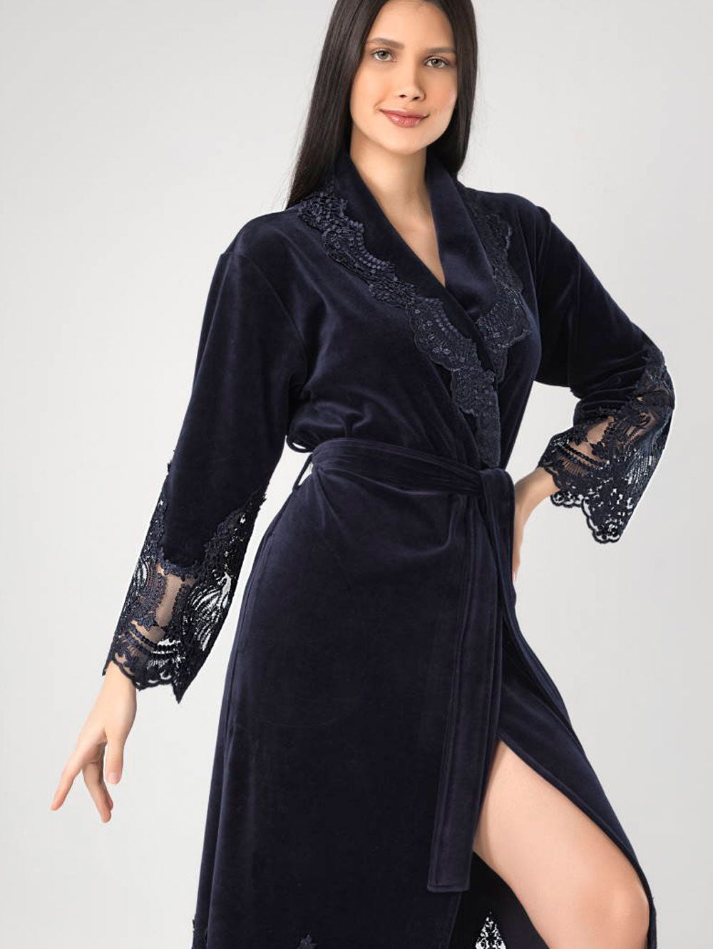 NĖRINIUOTAS BAMBUKINIS CHALATAS "QUEEN BLUE" - M, 3XL