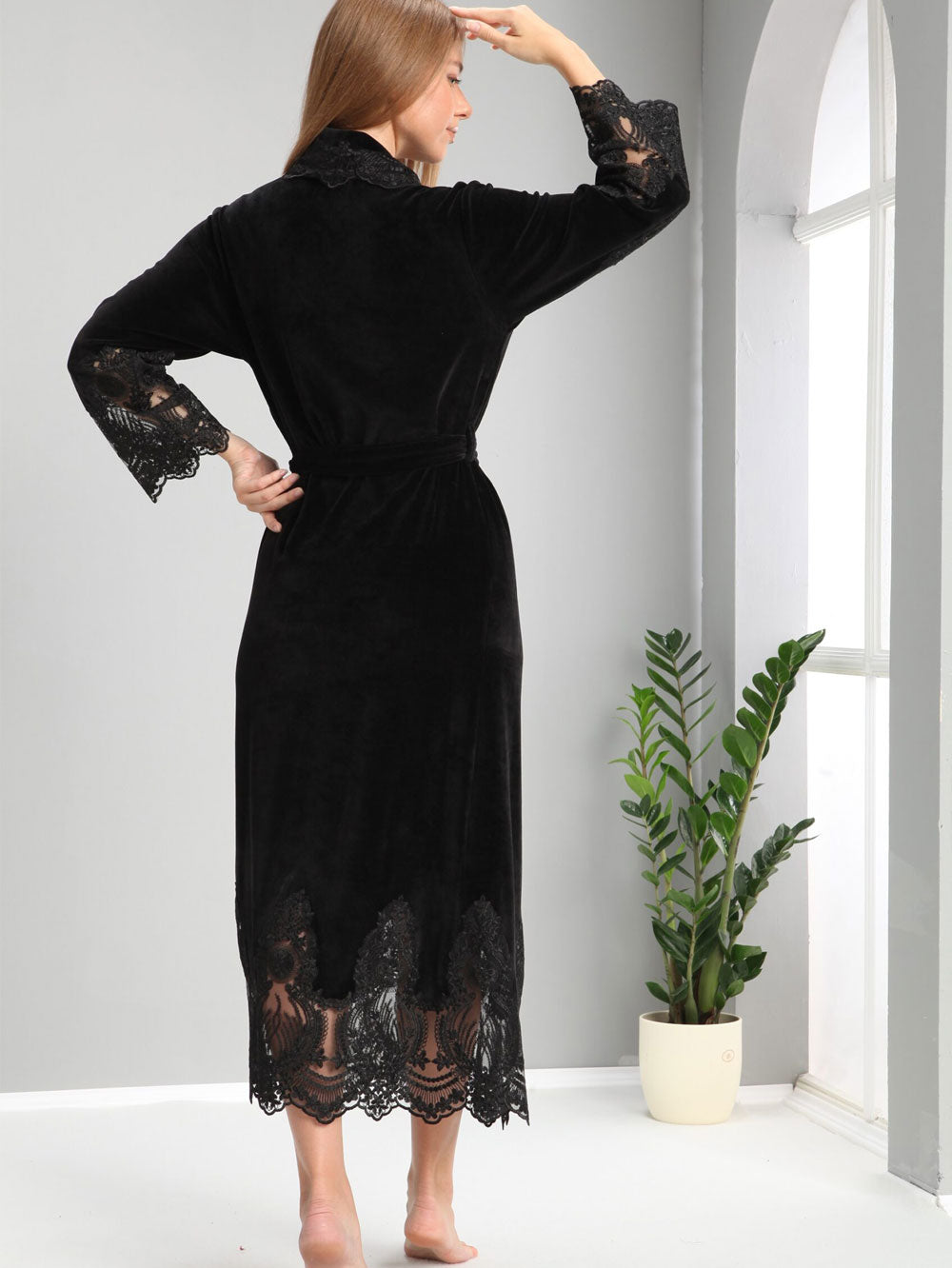 NĖRINIUOTAS BAMBUKINIS CHALATAS - QUEEN BLACK - L/XL - 3XL