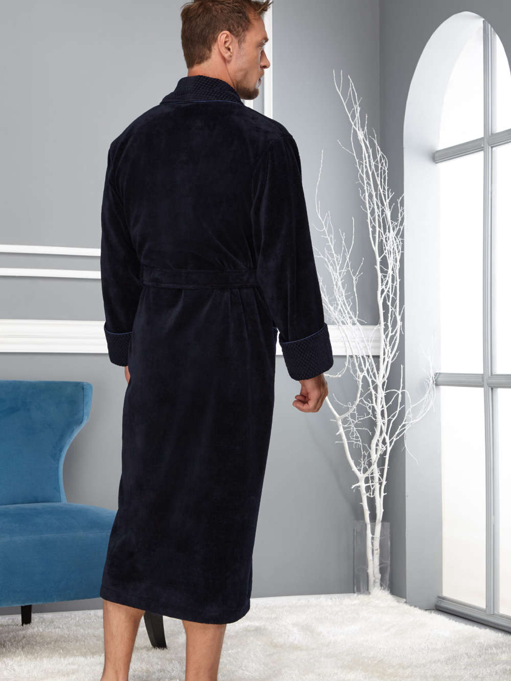 (UNISEX) VYRIŠKAS MEDVILNINIS CHALATAS "NOAH NAVY" - LXL-2XL