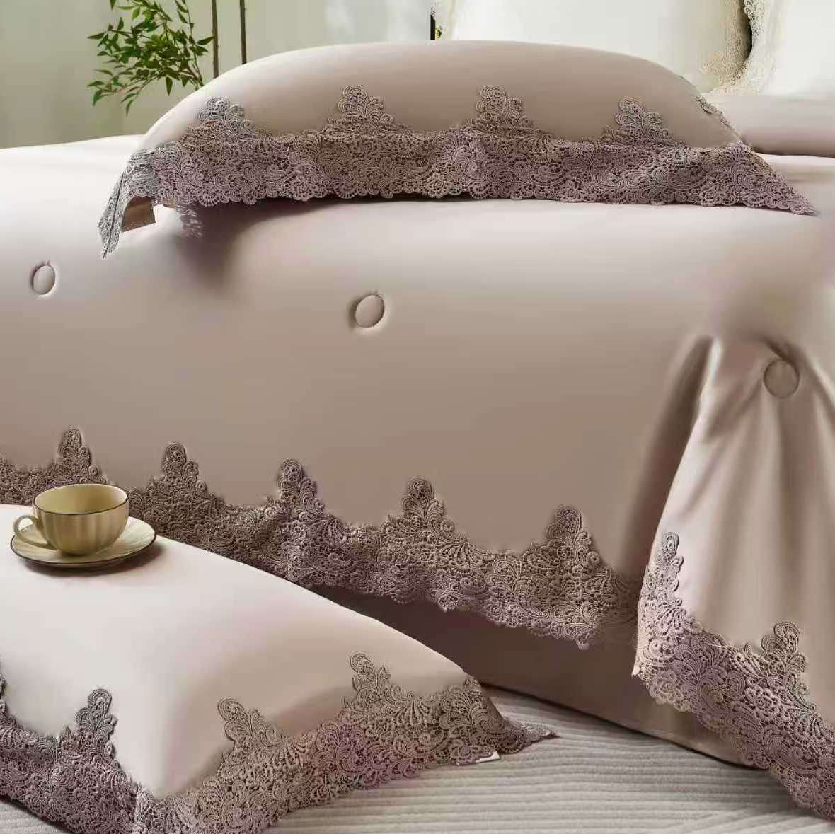 DVIGULIS Premium Tencelio Tinginio Patalynės™ komplektas su šilko užpildu - Elegancija Kapučino