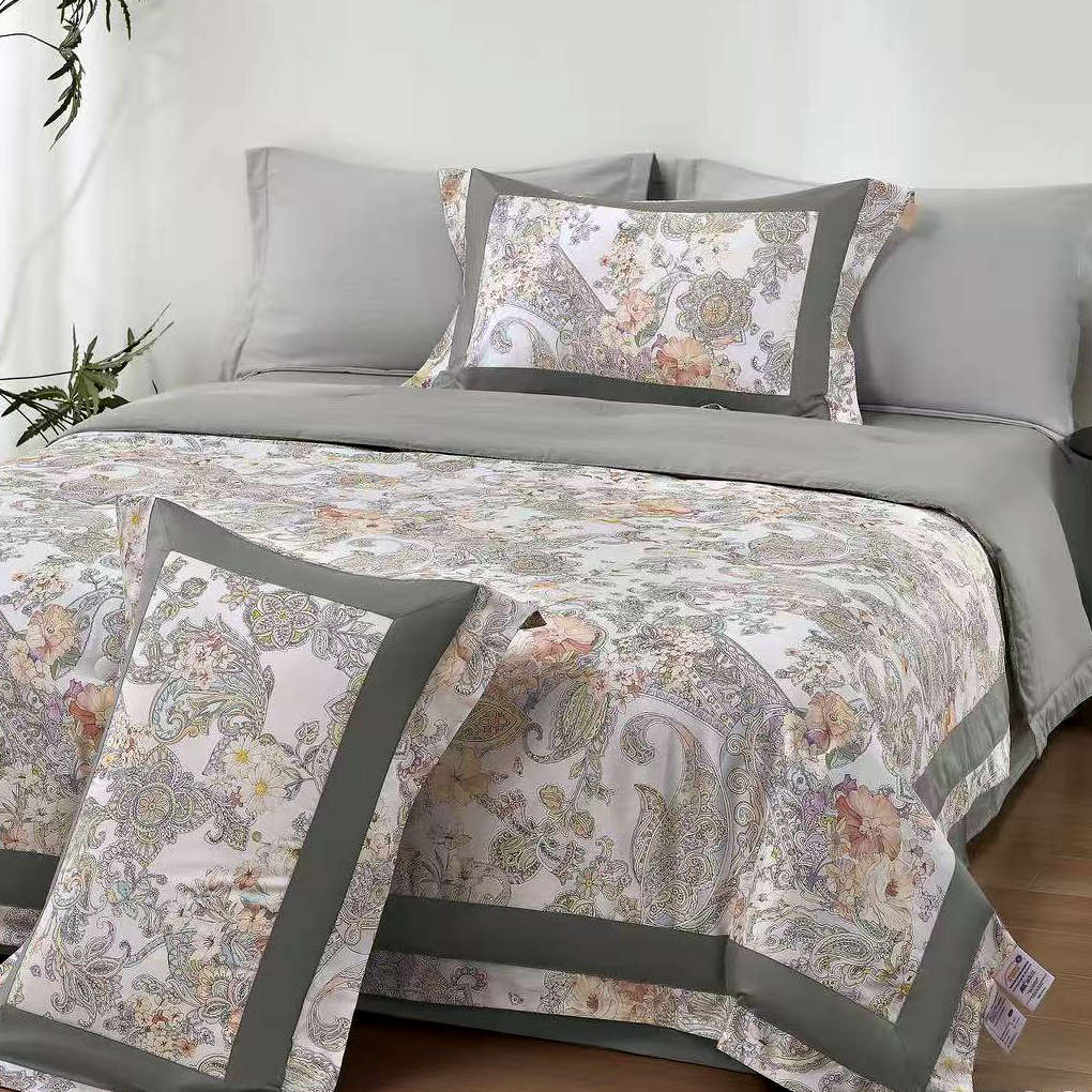 Dvigulis Egipto medvilnės Tinginio Patalynės® komplektas Sidabriniai Ornamentai su integruota šilko ir bambuko antklode