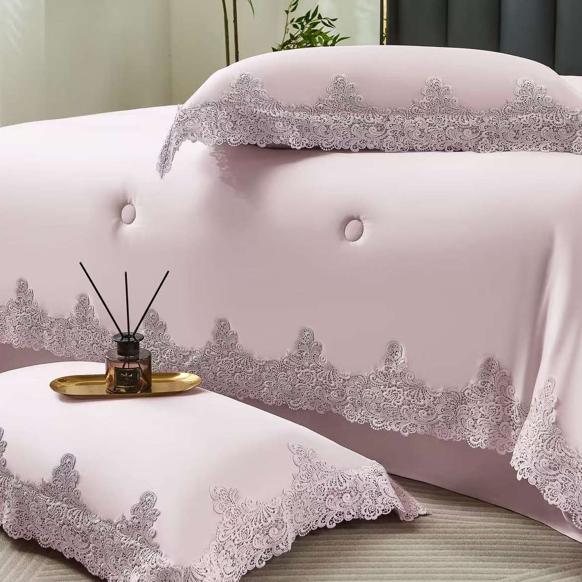 DVIGULIS Premium Tencelio Tinginio Patalynės™ komplektas su šilko užpildu - Elegancija Alyvinė