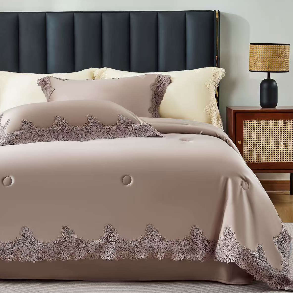 DVIGULIS Premium Tencelio Tinginio Patalynės™ komplektas su šilko užpildu - Elegancija Kapučino