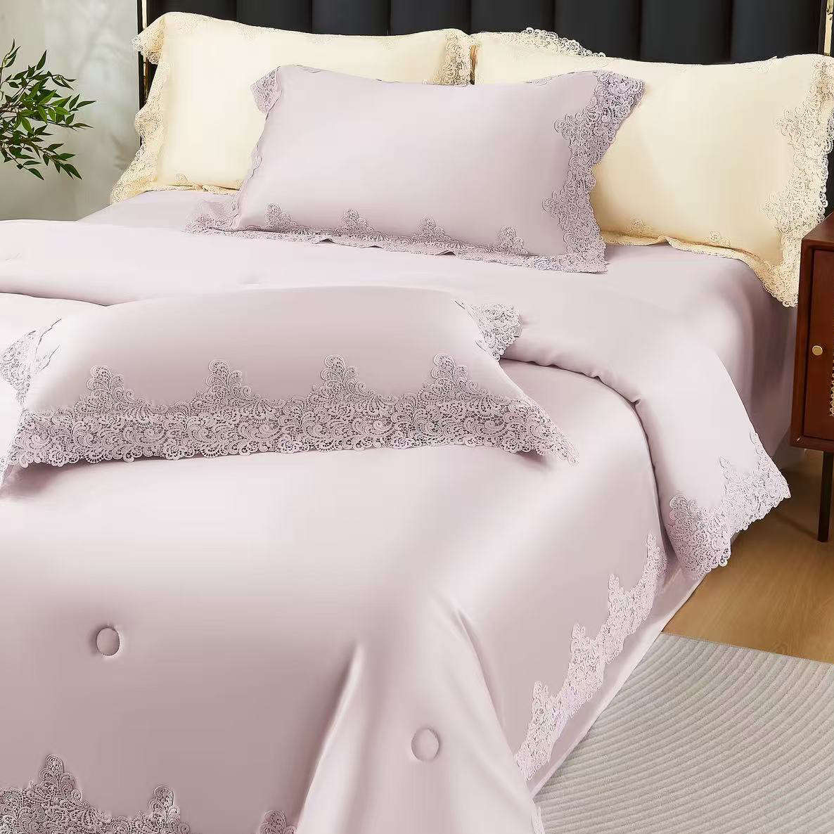 DVIGULIS Premium Tencelio Tinginio Patalynės™ komplektas su šilko užpildu - Elegancija Alyvinė
