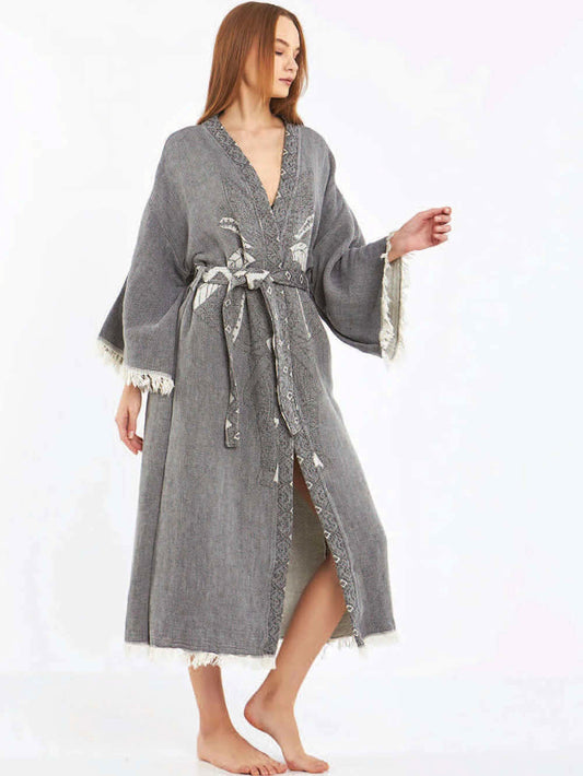 RANKŲ DARBO KIMONO-CHALATAS MOTERIMS "SRI LANKA GREY" (VIENAS DYDIS S-XL)