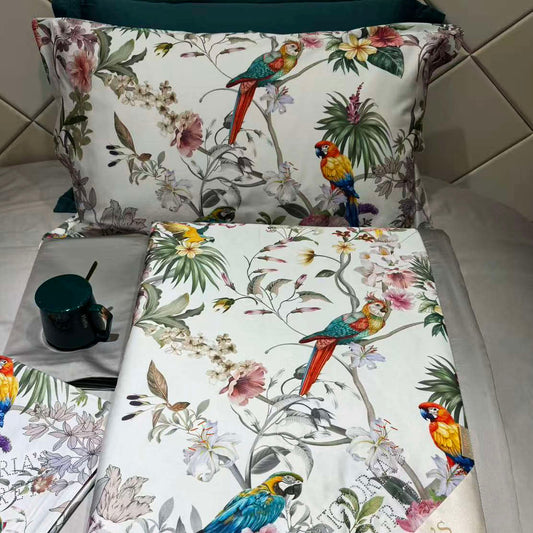 VIENGULIS Egipto medvilnės Tinginio Patalynės® komplektas „Rojaus Paukščiai Pilki"