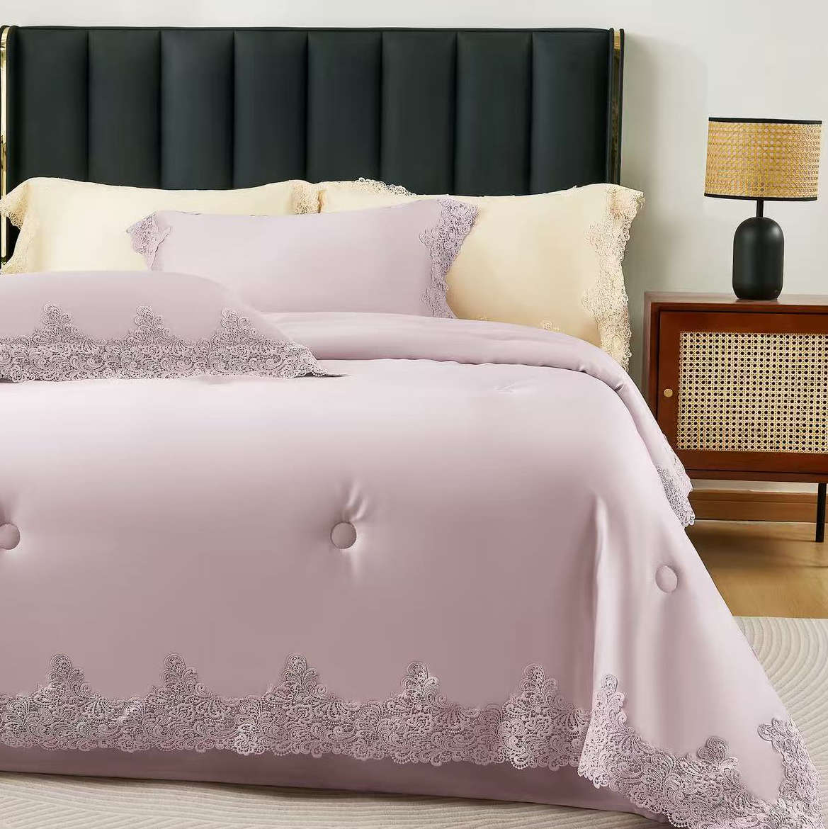 DVIGULIS Premium Tencelio Tinginio Patalynės™ komplektas su šilko užpildu - Elegancija Alyvinė