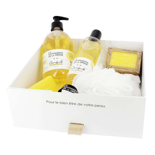 Prancūziškas sausmedžio aromato kūno priežiūros dovanų rinkinys Chèvrefeuille su glicerinu ir taukmedžio sviestu