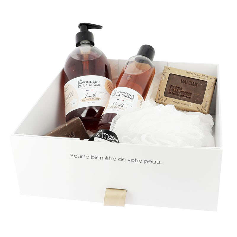 Prabangus vanilės aromato kūno priežiūros dovanų rinkinys Vanille iš Prancūzijos su atlasiniu kaspinu