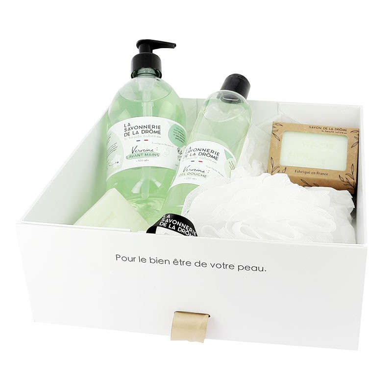 Prabangus verbenos aromato kūno priežiūros dovanų rinkinys Prancūzija dėžėje su atlasiniu kaspinu