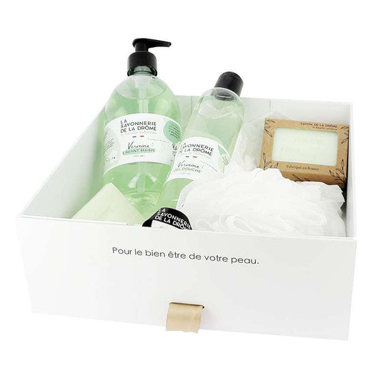 Prabangus verbenos aromato kūno priežiūros dovanų rinkinys Prancūzija dėžėje su atlasiniu kaspinu