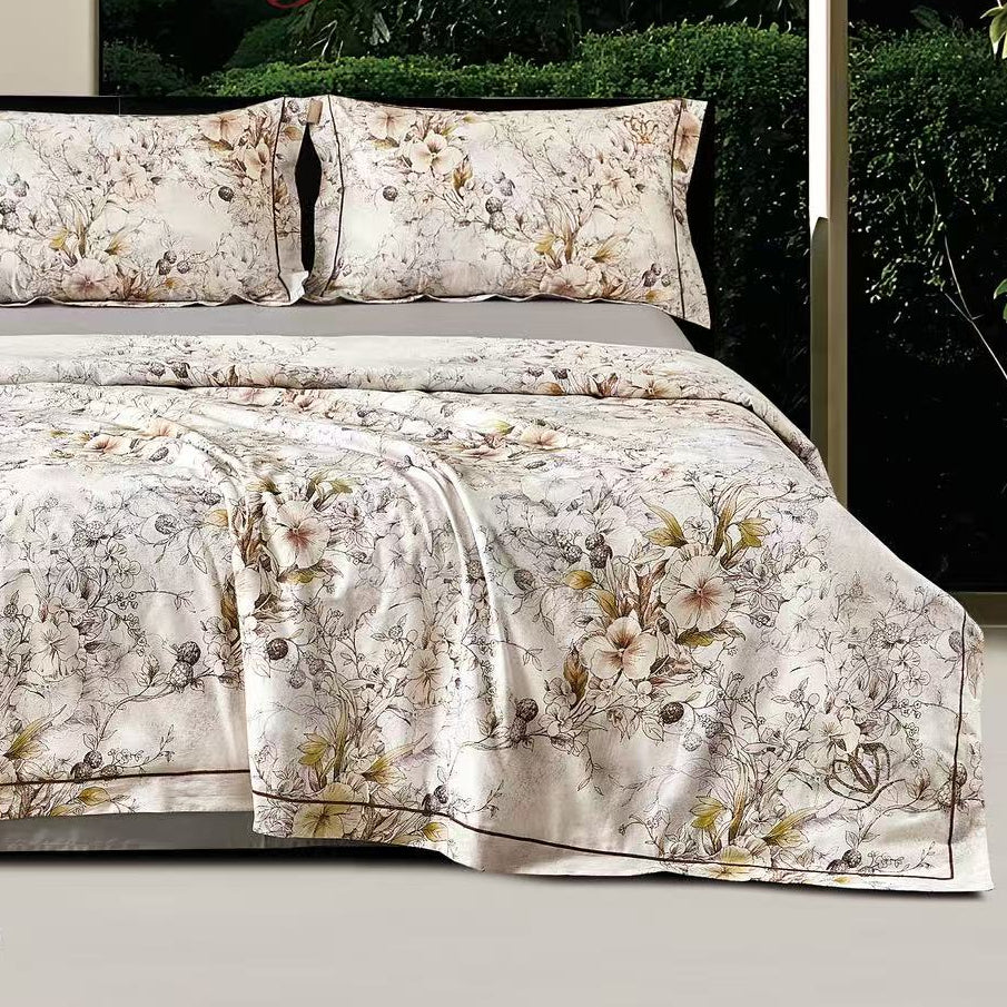 Viengulis Premium Egipto medvilnės Tinginio Patalynės® komplektas Botaninė Sepija su integruota šilko ir bambuko antklode