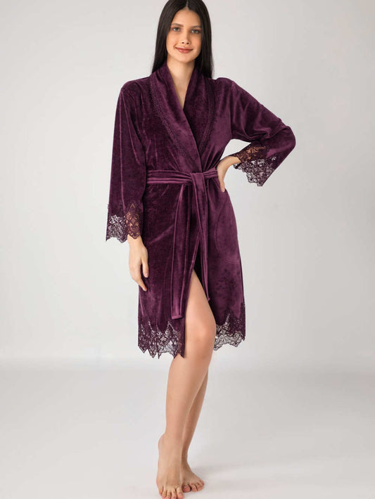 BAMBUKINIS MOTERIŠKAS CHALATAS SU NĖRINIAIS "PRINCESS PURPLE" - L/XL - 2XL