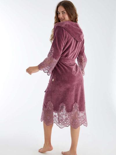 NĖRINIUOTAS BAMBUKINIS CHALATAS "LINA MAUVE" - L/XL